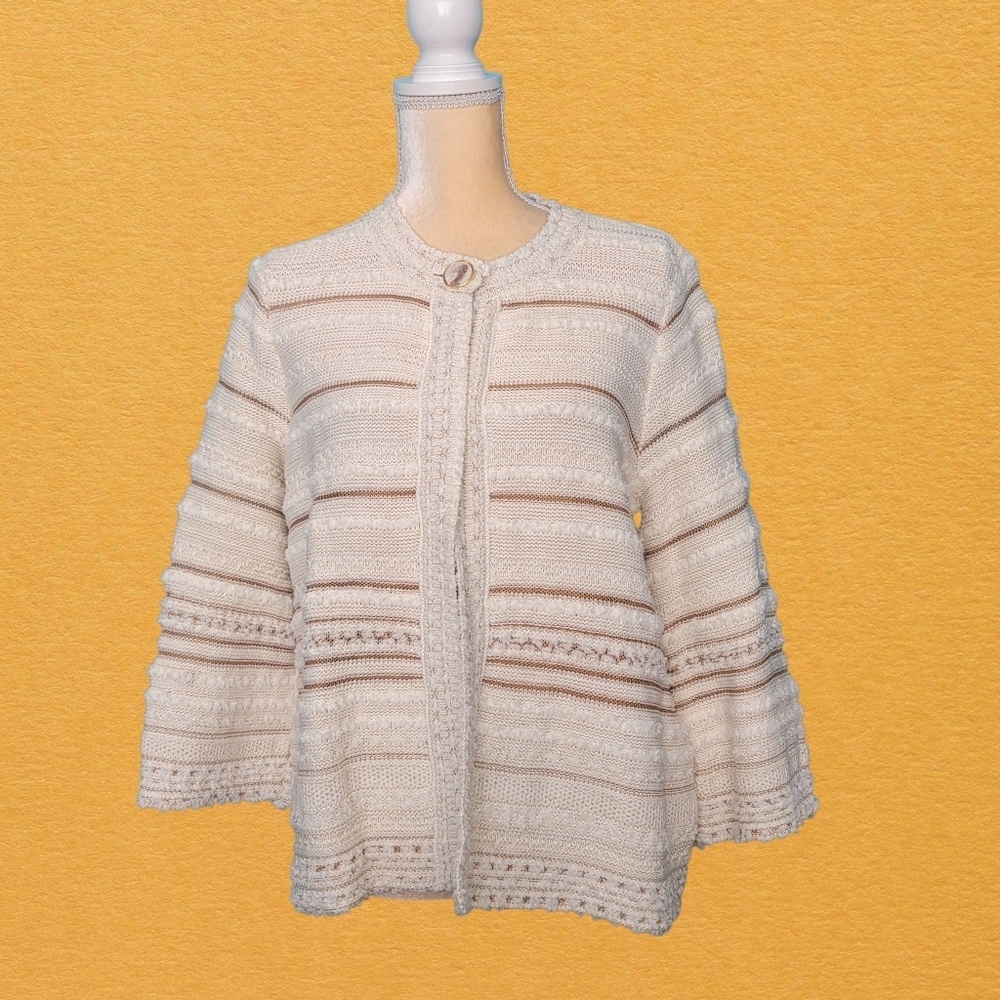 JM Collection Women's Holiday Top Button Cardigan Jacket Size P/L Metallic gold